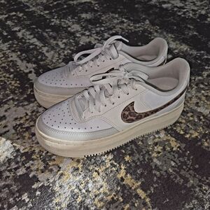 Nike Gray Sneakers with Leopard Print Swoosh